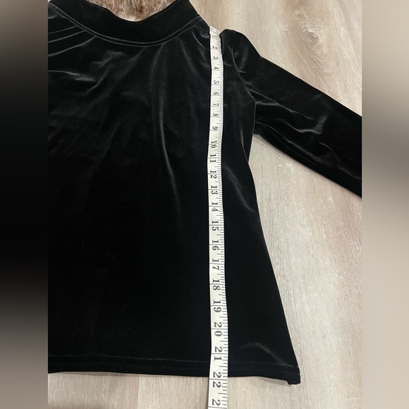 Double D Ranch Black Velvet Mock Turtleneck Feather Trim Small - Picture 8 of 12